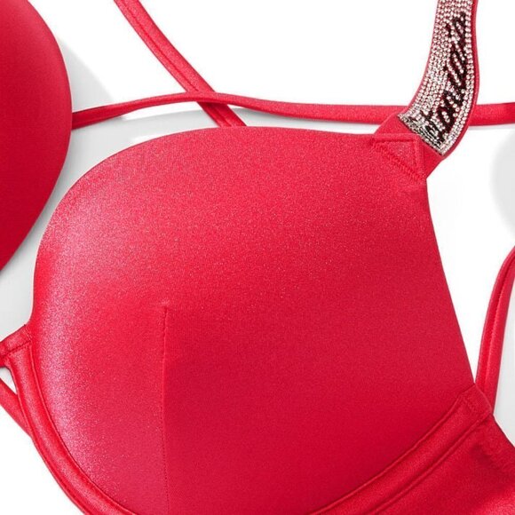 Victoria Secret 36DD L Bombshell Push Up Top Bikini Set Logo Shine Strap Pink - Picture 12 of 14